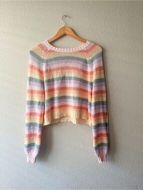 American Eagle Pastel Striped Knit Cropped Women's Sweater Pastel Medium